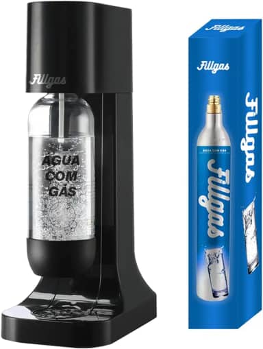 Máquina de Água com Gás Fillgas, Design Moderno, Controle de Intensidade de Bolhas, Compatível com Cilindros de CO₂, Preta