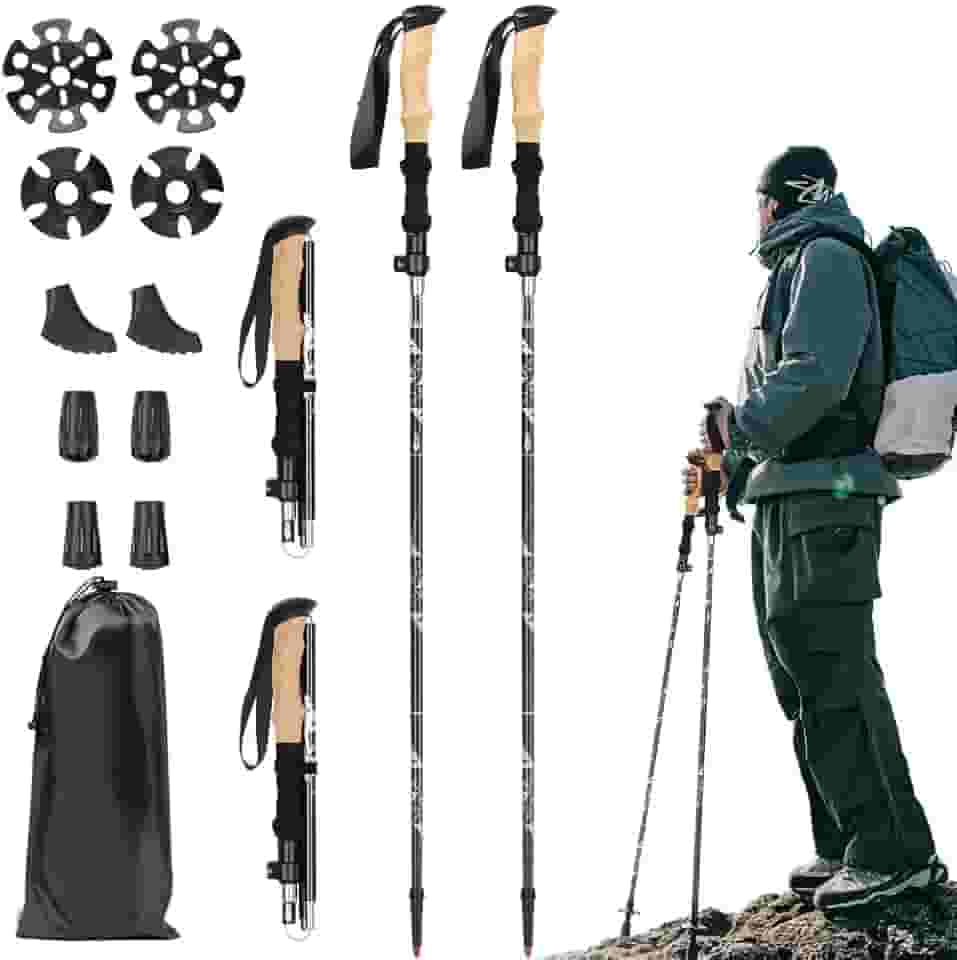 Trekking Bastão 2PCS, Conjunto de Bastões de Trekking Dobráveis, Imitação de Cortiça Eva Handle, Liga de Alumínio Trekking Pole, Tungsten Manganês Rod Tip Trekking Pole, Bastão Retrátil 33 cm-125 cm