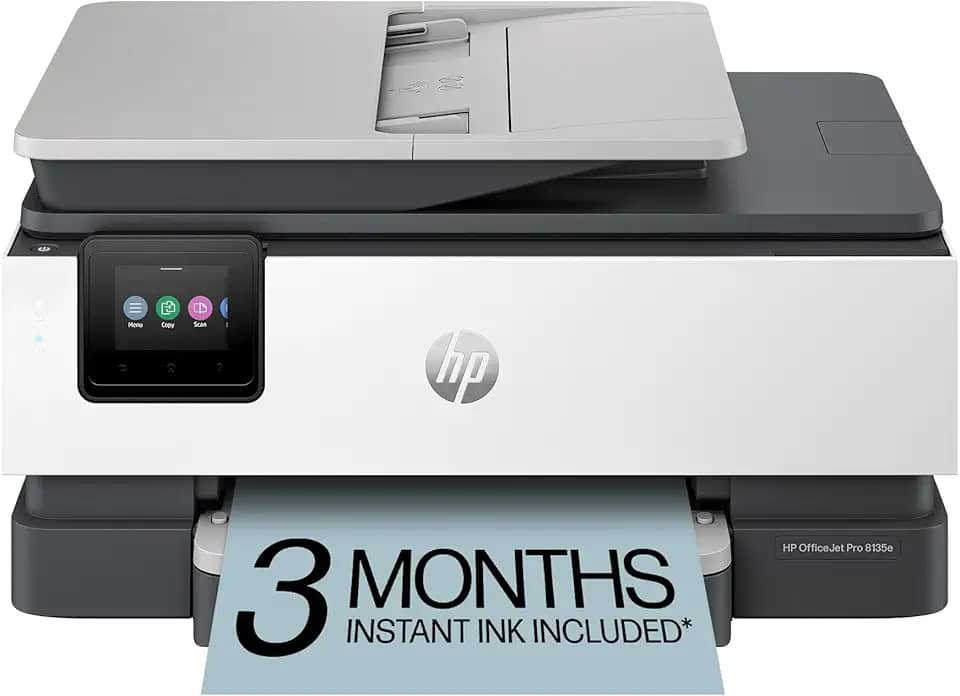 HP OfficeJet Pro 8135e Impressora a jato de tinta colorida sem fio, impressão, digitalização, cópia, fax, ADF, impressão duplex, melhor para escritório doméstico, 3 meses de tinta incluídos (40Q35A)