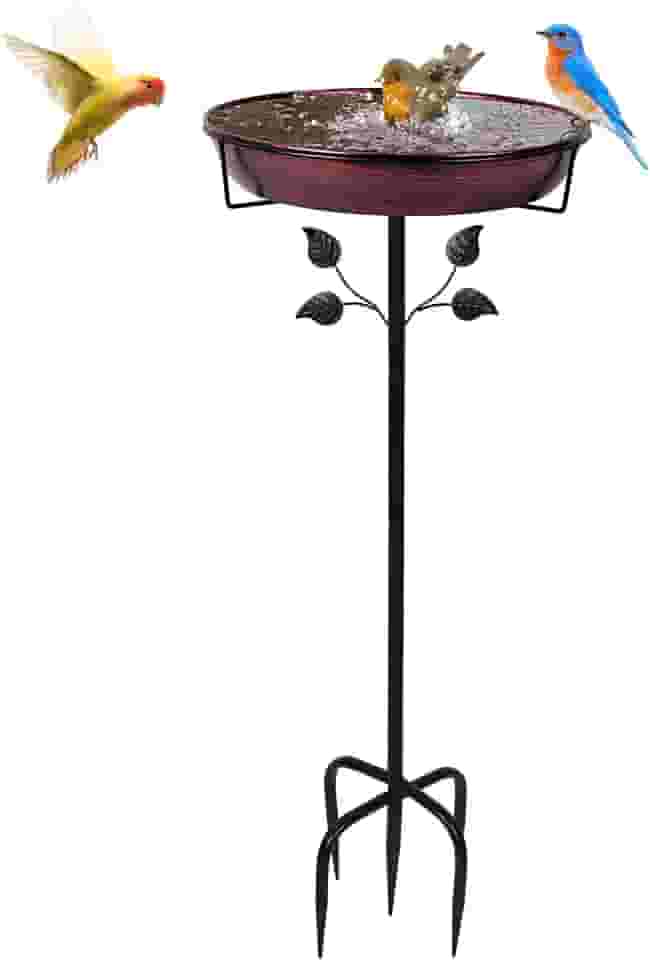 Banheira grande de metal para pássaros de 29 cm para ambientes externos, banheiras de pássaros independentes vintage removíveis e alimentador de pássaros, tigela alimentadora de banhos de pássaros