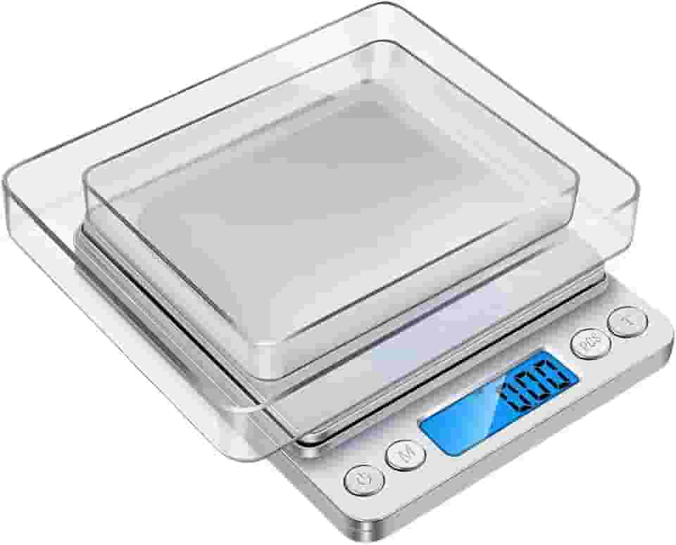 Balança Digital de Precisão 0,1g até 2kg Com Visor Luminoso, Sensores de Alta Precisão e Pesagem em Diferentes Unidades de Medidas Com 2 Bandejas e Pilhas