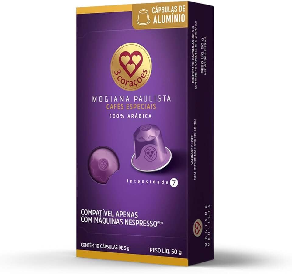 3 Corações Cápsulas de Café Mogiana Paulista, Compatíveis com Nespresso, contém 10 cápsulas