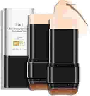 Bastão de base antirugas 3 em 1 de luxo FPS 50+ com escova, 2 peças de bastão de base fosco hidratante não pegajoso, loção protetora solar para rosto e corpo, cor clara, 3 ml