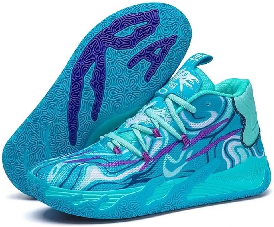 Tênis de basquete unissex, calçados esportivos respiráveis com design multicolorido, tração dinâmica, conforto o dia todo para quadras internas/externas