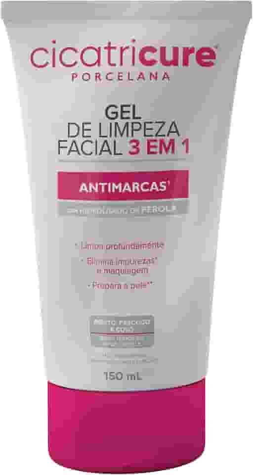 Cicatricure Porcelana Gel de Limpeza Facial 3 em 1 Antimarcas para Rosto, Pescoço e Colo - Limpa Profundamente, Elimina Impurezas e Maquiagem, Prepara a Pele - Skin Care 40g
