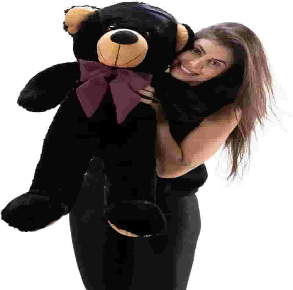Urso de Pelúcia Gigante com Laço Personalizado, 90 cm, Macio, Teddy (Preto com laço Tabaco)