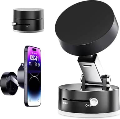 Suporte magnético portátil dobrável para celular, sucção a vácuo ajustável, suporte magnético de dupla face para carro/espelho/academia-IT (Preto)