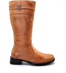 Bota Feminina Montaria Camel Cano Longo em Couro 137