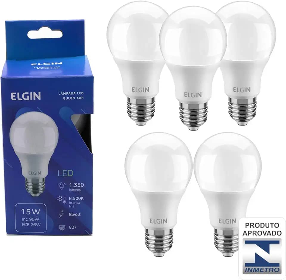 Kit Lampada led 15W 6500k Branco Frio Bivolt - Elgin - 5 Unidades