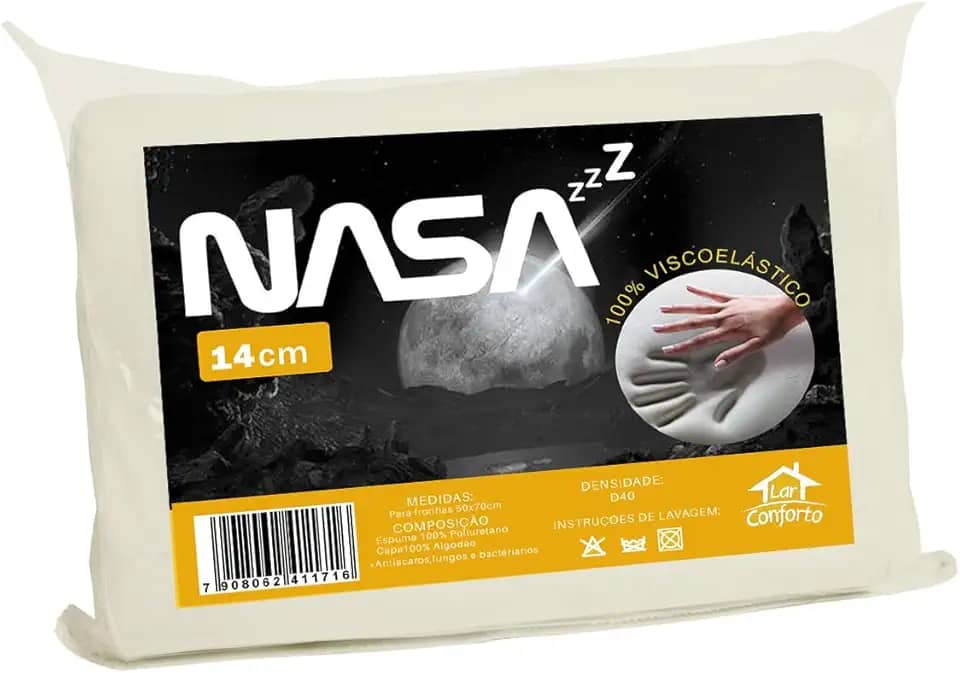 Travesseiro Nasa Z Alto - Capa Com Zíper 100% Algodão 200 Fios Viscoelástico Antifungos - Lar Conforto