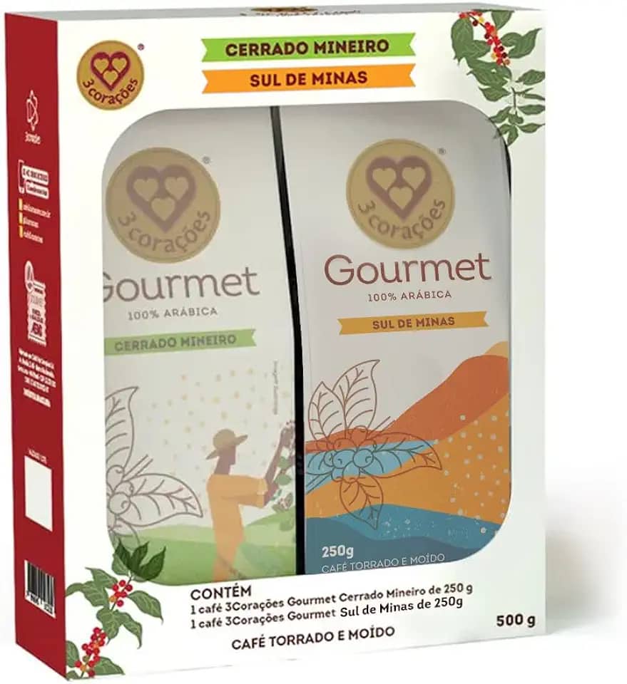 3 Corações Kit Café Gourmet Torrado e moído - Cerrado Mineiro e Sul de Minas, 2x250g