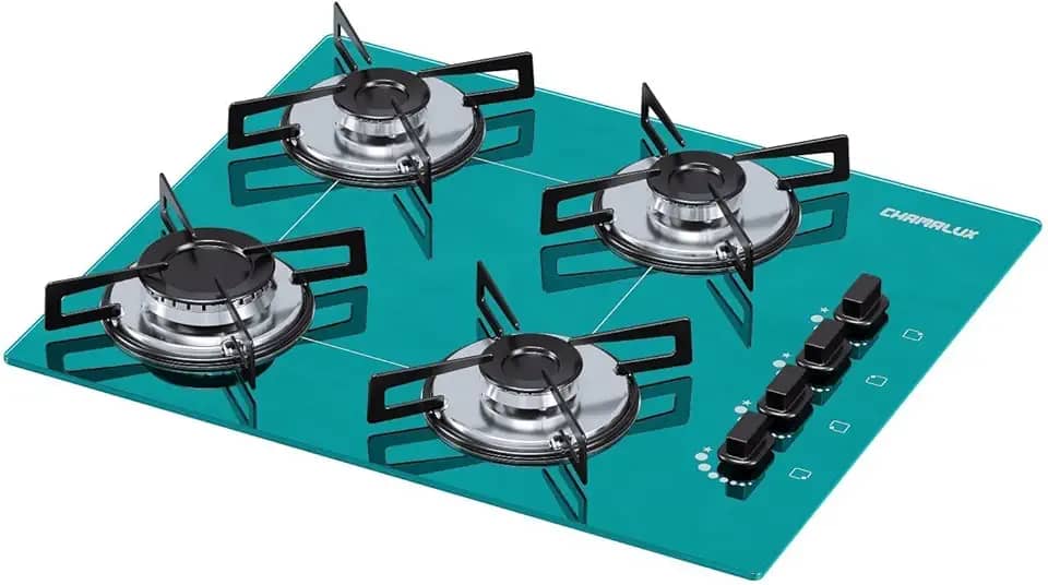 Cooktop 4 bocas Chamalux ultra chama Bivolt Gás Natural Trempe de Chapa Verde
