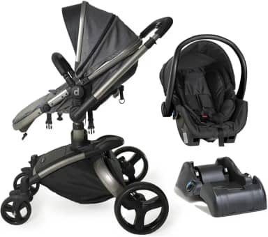 Carrinho de Bebê Vulkan 3 em 1 Berço Passeio Moisés com Bebê Conforto Cocoon Travel System TRIO Reclinável 0 a 15 Kg Cinza com Base para Carro