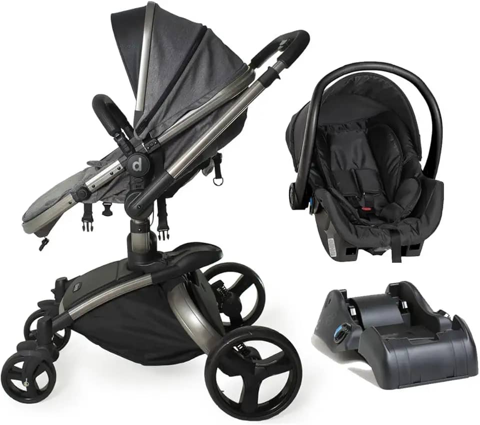 Carrinho de Bebê Vulkan 3 em 1 Berço Passeio Moisés com Bebê Conforto Cocoon Travel System TRIO Reclinável 0 a 15 Kg Cinza com Base para Carro