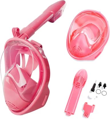 Kit de Mascara Mergulho Snorkel Full Face Anti-fog Infantil (Rosa)