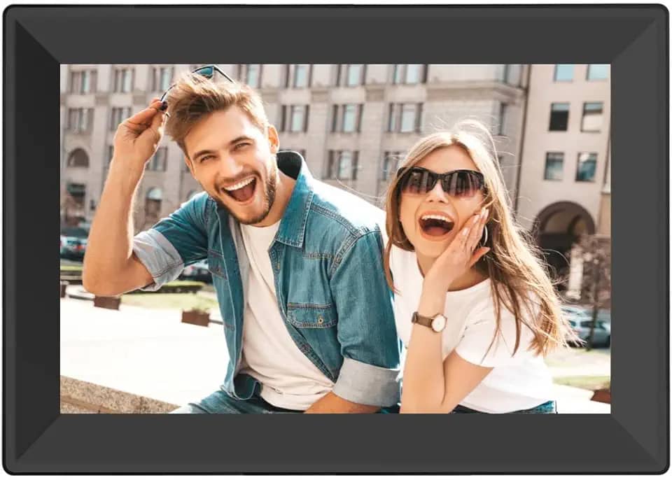 Moldura de fotos digital WiFi de 10,1 polegadas, resolução HD de 1280 x 800, 16 GB, armazenamento de 16 GB, rotação automática, uso de moldura digital, telemóvel, compartilhar imagens,