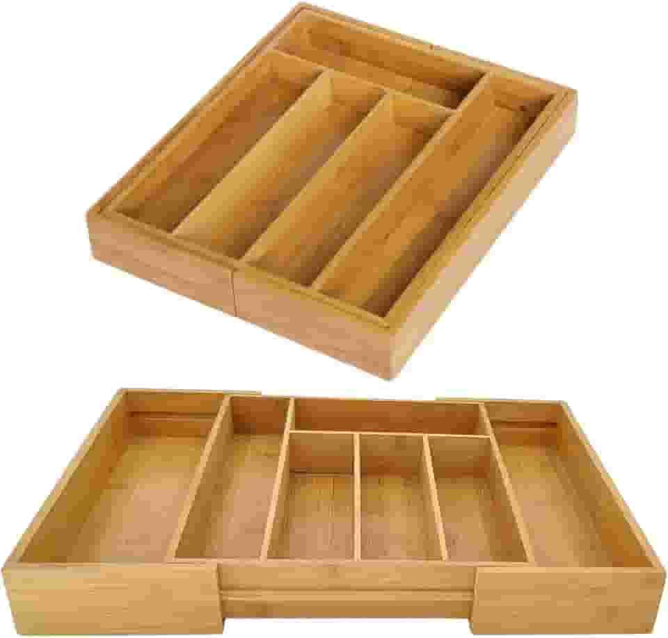 Porta Talheres de Bambu Extensível Organizador para Gavetas com 7 Divisórias Ajustáveis e Design Sustentável