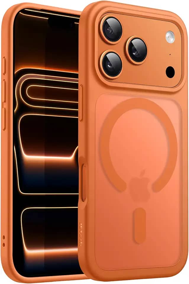 JETech Capa Magnética para iPhone 17 Pro Max 6,9 Polegadas Compatível com MagSafe, Case de Telefone Traseira Fosca Translúcida, Fina e Minimalista À Prova de Choque (Laranja)