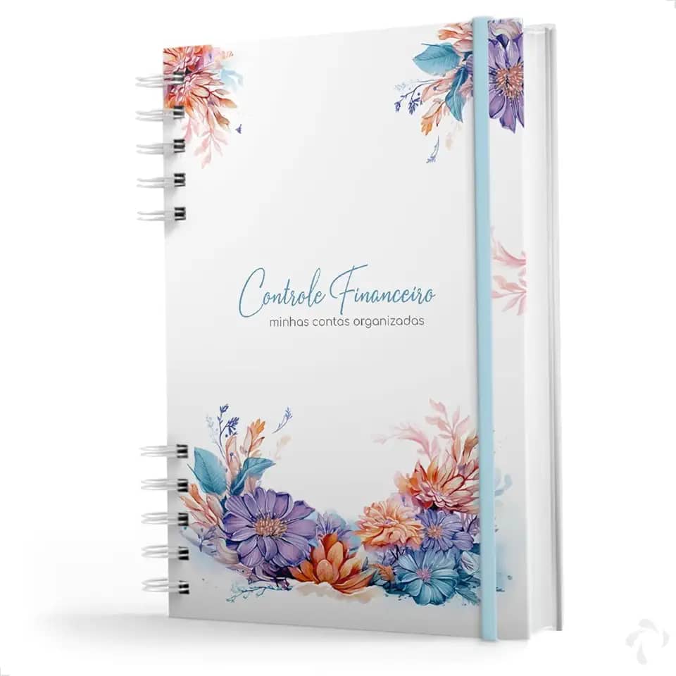 Caderno De Controle Financeiro - Capa Dura - Floral Azul