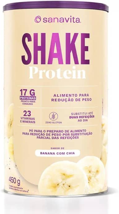 Sanavita Shake Protein - Substituto de Refeição - Sabor Banana com Chia - 450g