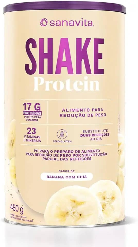 Sanavita Shake Protein - Substituto de Refeição - Sabor Banana com Chia - 450g