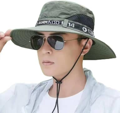 Chapéu masculino de pesca com aba larga FPS 50+ proteção solar removível para rosto e pescoço