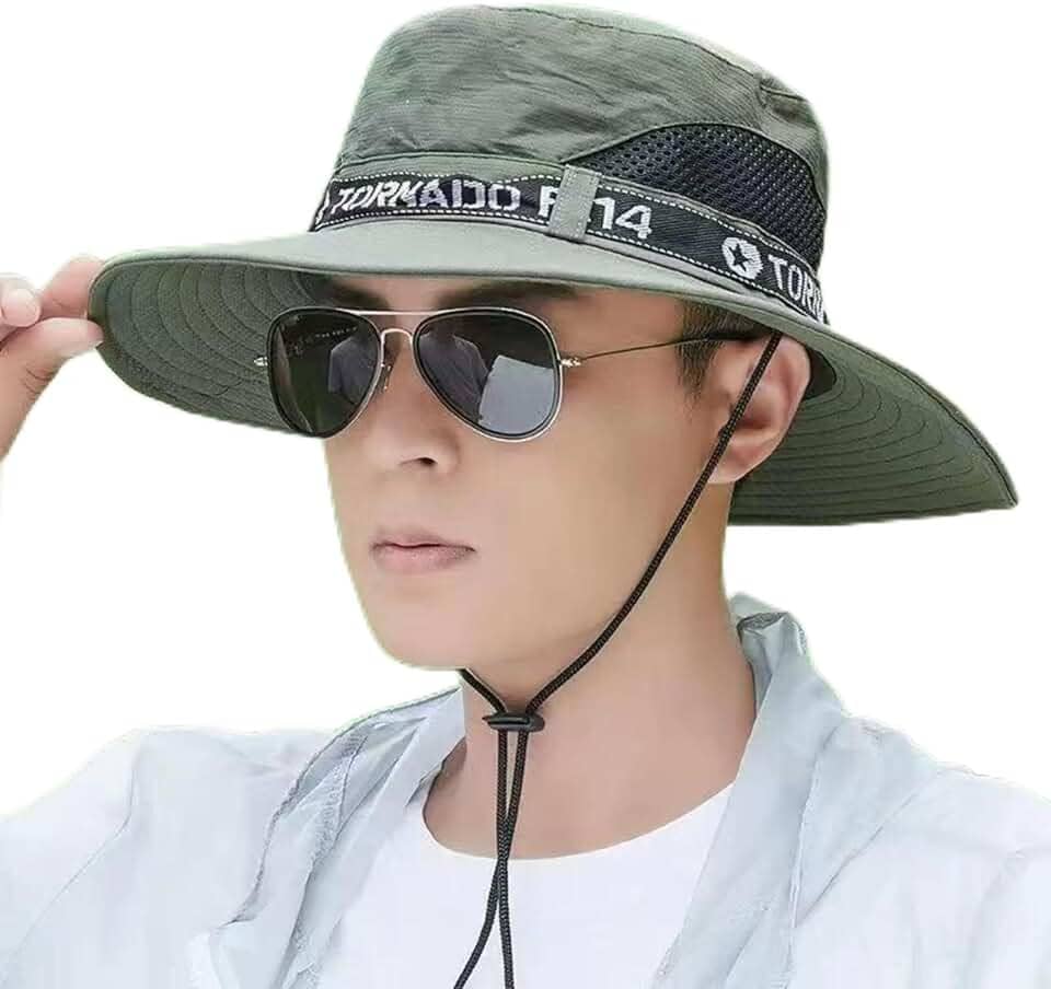 Chapéu masculino de pesca com aba larga FPS 50+ proteção solar removível para rosto e pescoço