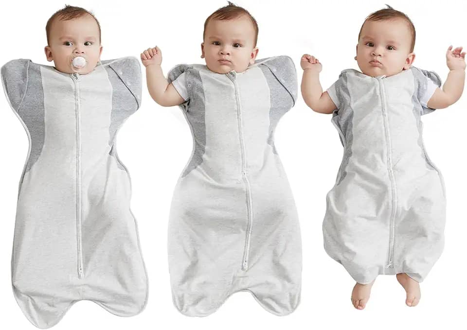 Swaddle Transition Baby 3-6 meses 5,4-8,2 kg, saco de dormir com braços para dentro/fora com zíper bidirecional, tecido absorvente de umidade, melhora o sono e ajuste confortável ajuda a acalmar o