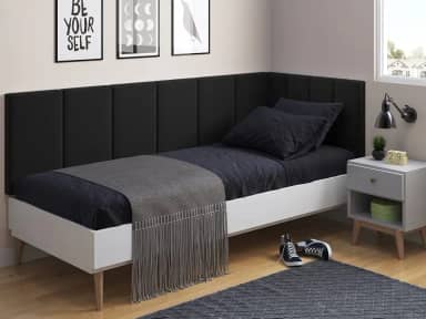 Cabeceira em L para Cama Box Solteiro Proteção Lateral Estofada - Preto Suede