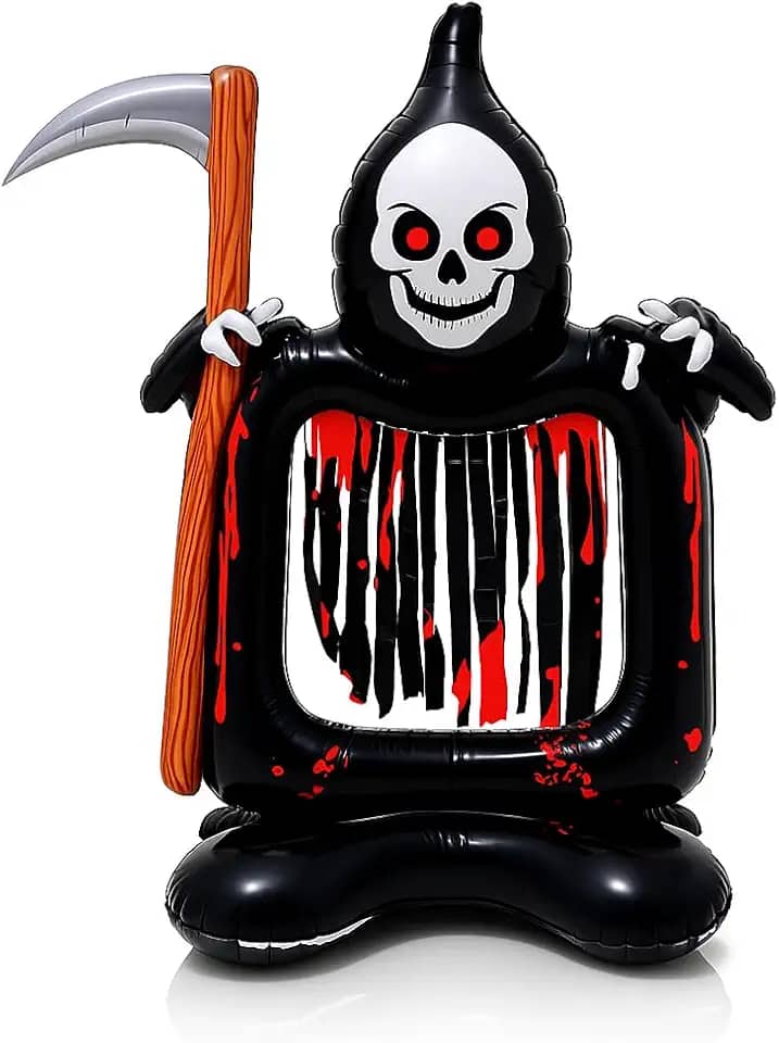 Túnel Inflável de Halloween Decorativo, 135 cm de Altura, Design da Morte com Foice, PVC Durável Grim Reaper Festa Assustadora Dia das Bruxas