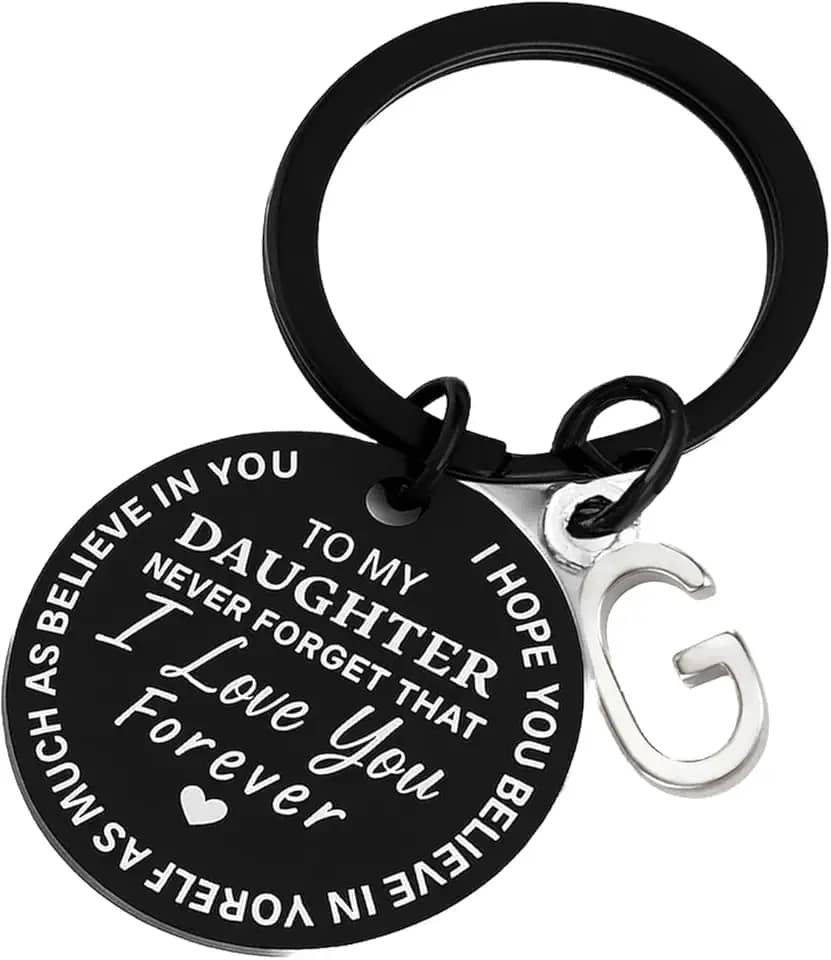 Presente inspirador para filha de mãe e pai, chaveiro de aço inoxidável com letra inicial para formatura, aniversário, Natal, G, all