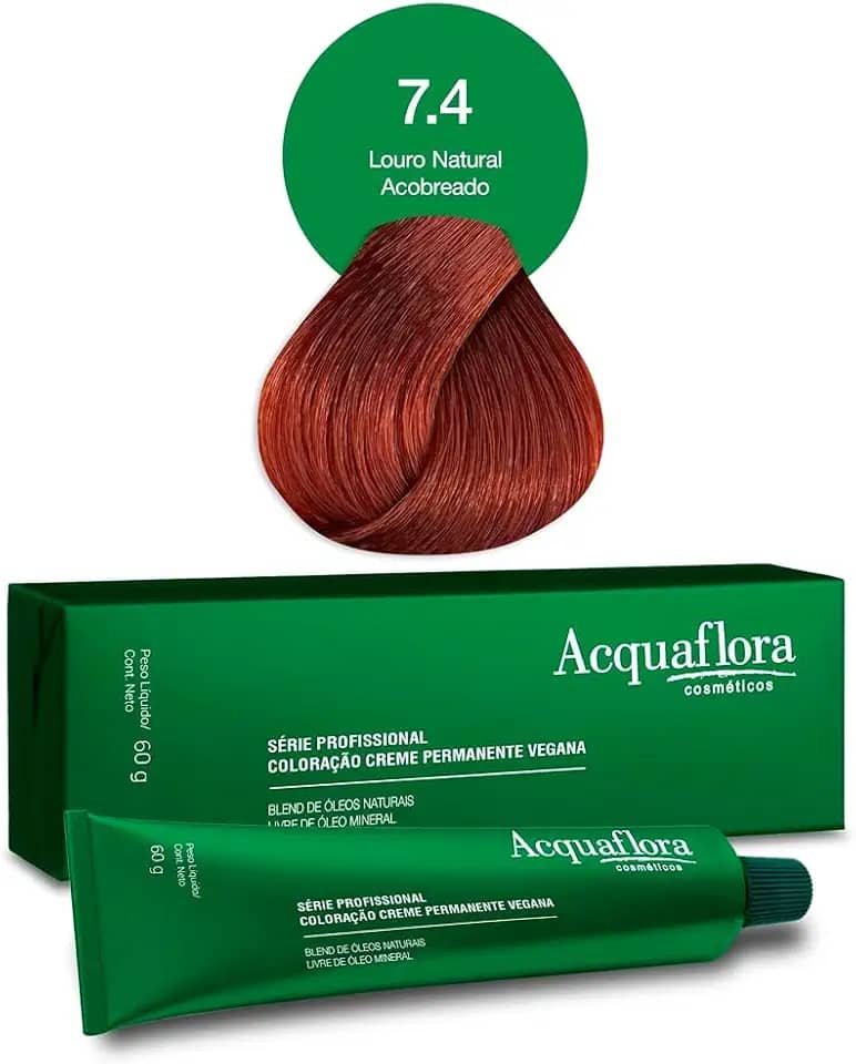 Acquaflora 7.4 Louro Natural Acobreado Coloracao Creme Permanente Vegana 60g