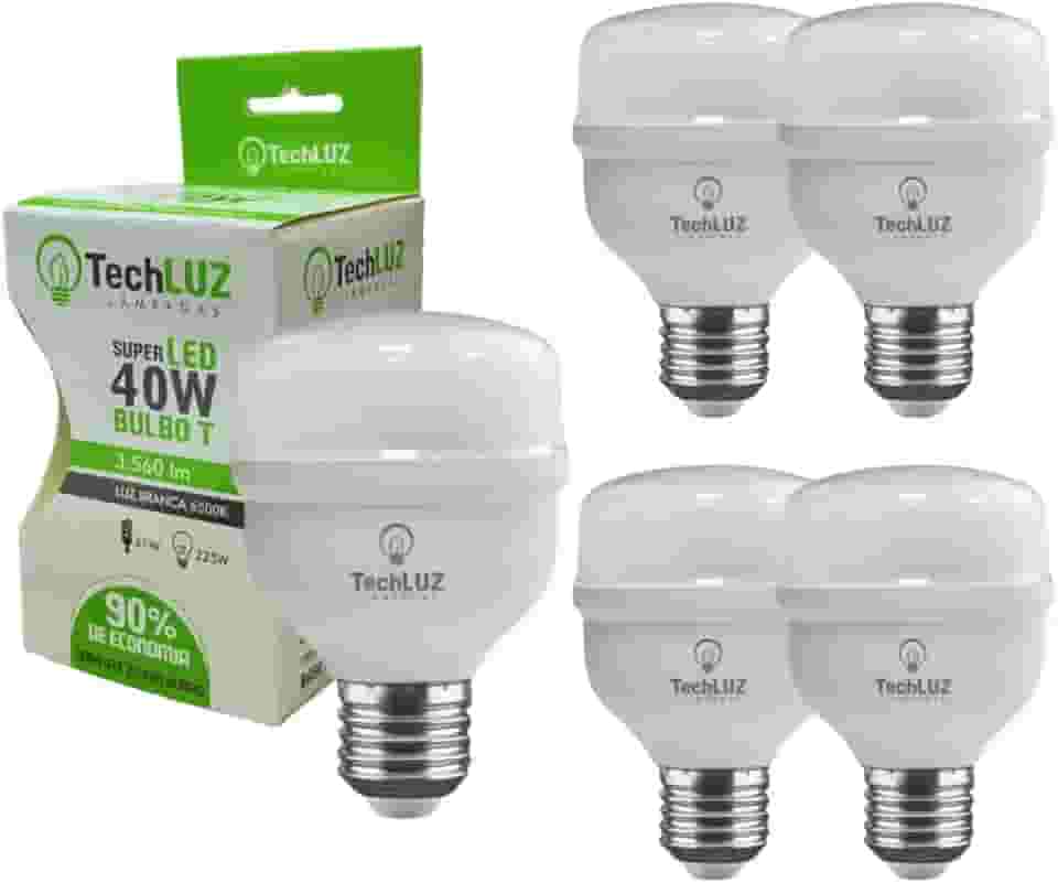 Kit 5 Lâmpadas Led 40W Bulbo 6500k Branco Frio E27 Bivolt Inmetro Techluz