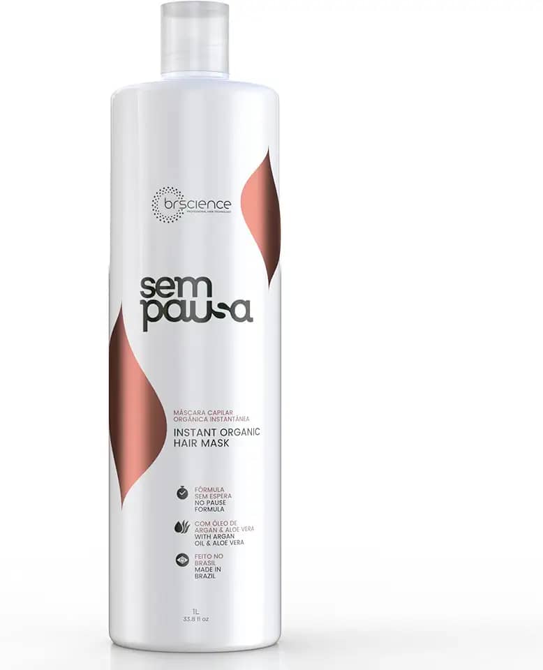 Máscara Alisadora Orgânica Sem Pausa Brscience 1L - Alisamento em 15 Minutos - Tratamento Disciplinante, Sem Formol, para Todos os Tipos de Cabelos - Ação Imediata, Dermatologicamente Testada, Hidratação e Brilho