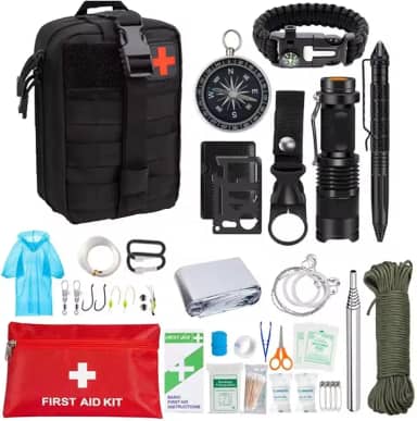 Kit de Sobrevivência Militar para Primeiros Socorros, 38 em 1, Molle, Lanterna, Bússola, Corda, Bracelete de Sobrevivência