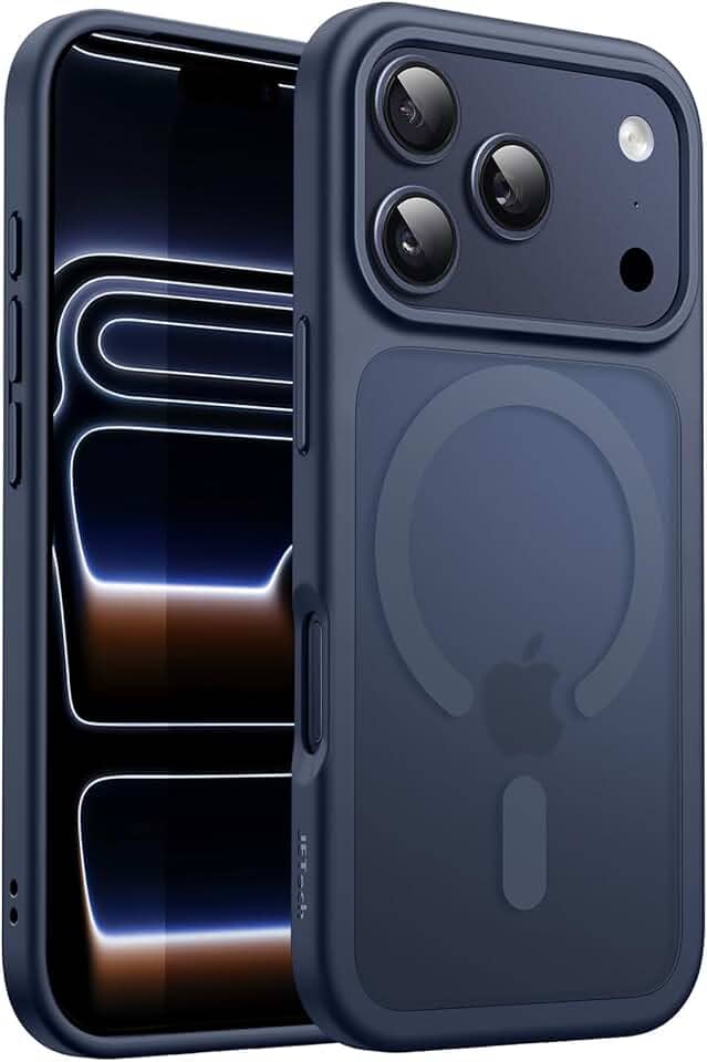 JETech Capa Magnética para iPhone 17 Pro 6,3 Polegadas Compatível com MagSafe, Case de Telefone Traseira Fosca Translúcida, Fina e Minimalista À Prova de Choque (Azul Escuro)