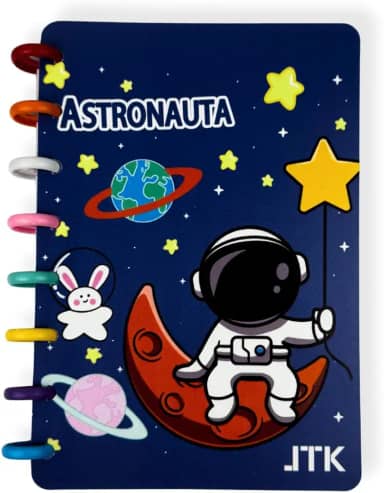 Agenda Caderno Inteligente A5 80 Folhas Destacável Menino e Menina Escolar Anotação Diário Fichario Desenho Astronauta Unicornio Criança Capa Removível Bloco de Notas Apostila Espiral (Modelo 8)