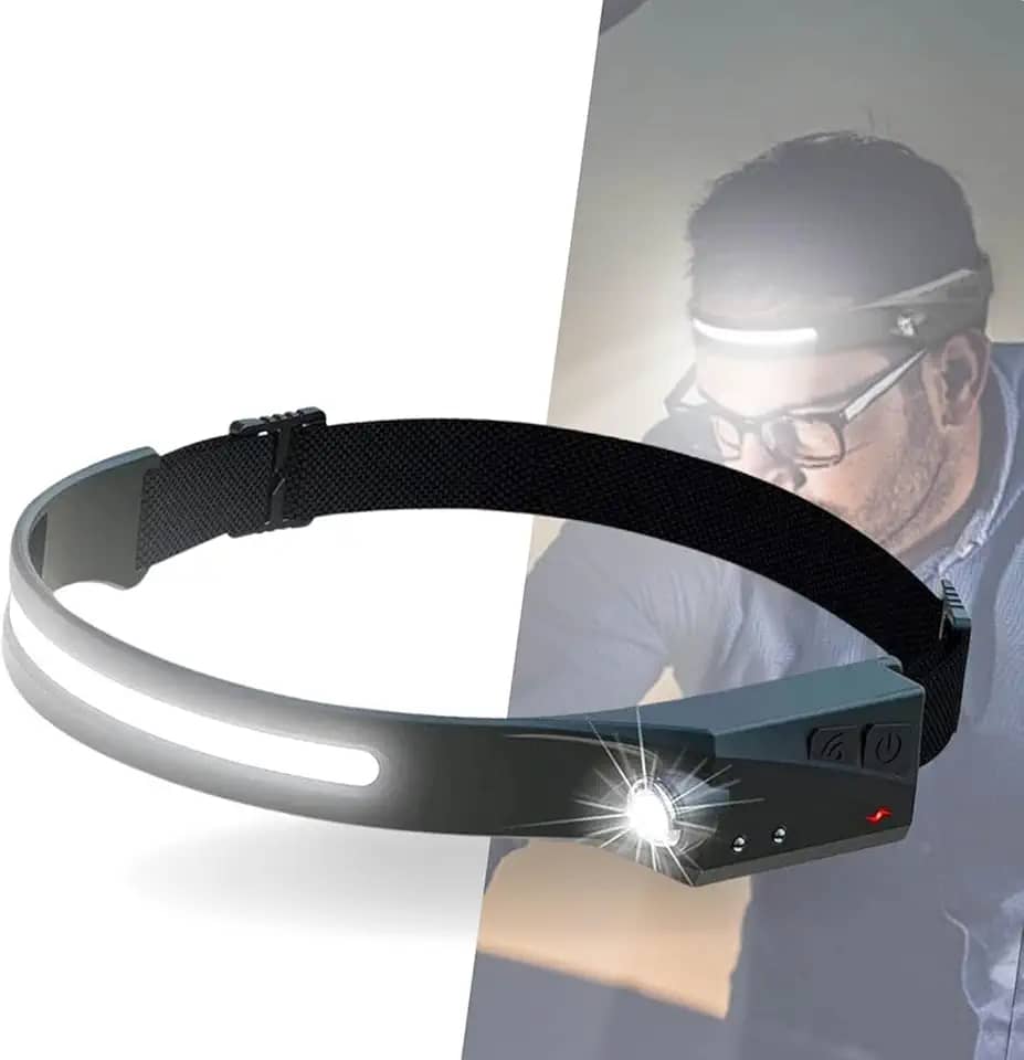 Lanterna de cabeça de LED recarregável por USB, lanterna de cabeça de corrida, lanterna com sensor de movimento, lanterna COB de 230° para caminhada, ciclismo, acampamento, caminhadas