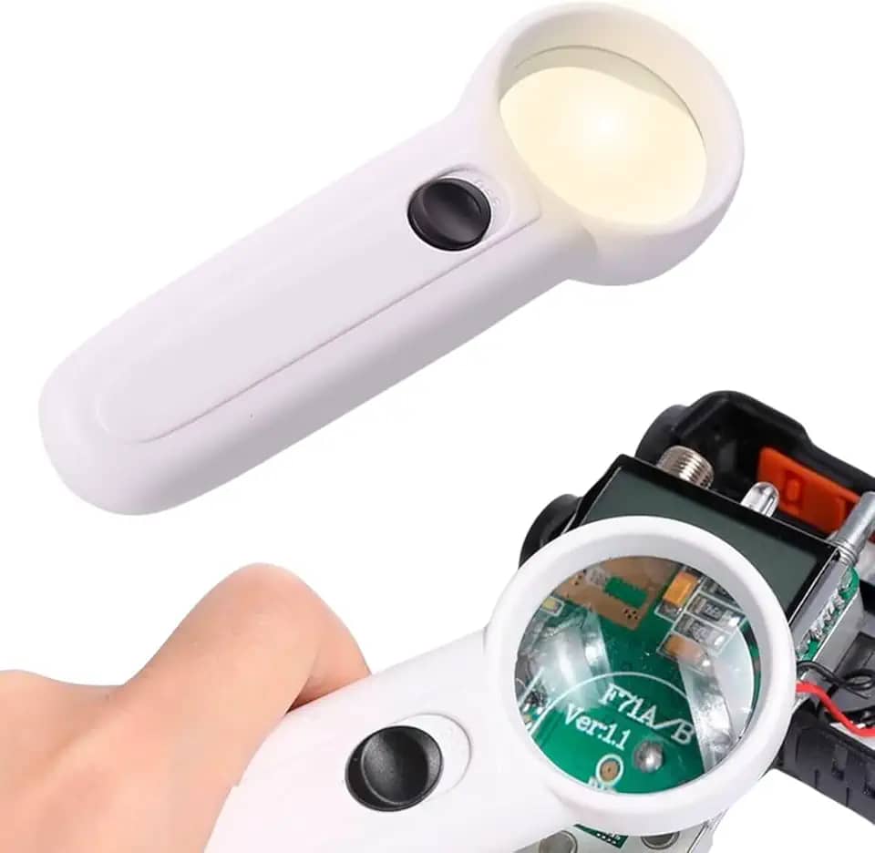 Lupa de Leitura com LED 8× – Lupa de Mão Iluminada + 2 LEDs, Design Ergonômico para Leitura, Costura, Eletrônica e Hobbies