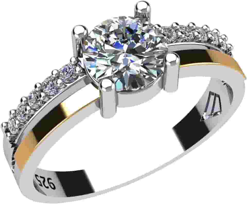 Anel Solitário Feminino Prata Com Aplique Ouro Angel