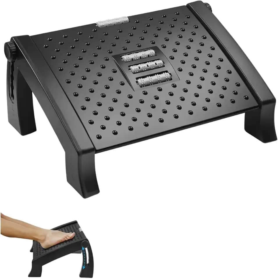 Suporte Apoio para Pés Ergonômico Regulável Escritório Massageador Inclinavel com Ajuste de Ângulos Ajustável Antiderrapante Home Office Descanso Corrige Postura Computador Banquinho Graus Grande