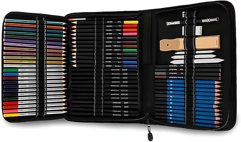 Conjunto Profissional De Lápis De Cor Para Desenho E Esboço Com 72 Unidades, Lápis De Cor Grafite, Ferramenta De Haste De Carvão, Estojo Lona com Zíper, Para Crianças Adultos, Adolescentes E Artistas