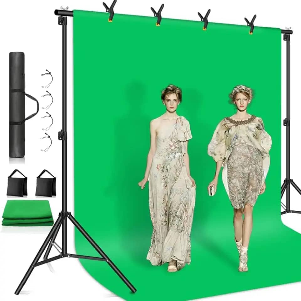 Fundo Infinito para Fotografia - Suporte Retrátil Ajustável + Fundo de Tela Verde + Bolsa, 3m(L) x 1.8m(A)