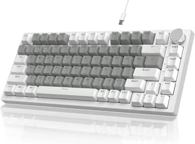 ATTACK SHARK x AJAZZ Teclado mecânico para jogos com fio, com vedação e controle de botão CNC, layout ANSI 75%, espuma de absorção de som 5, hot-swappable, retroiluminação branca (Branco e Cinza)