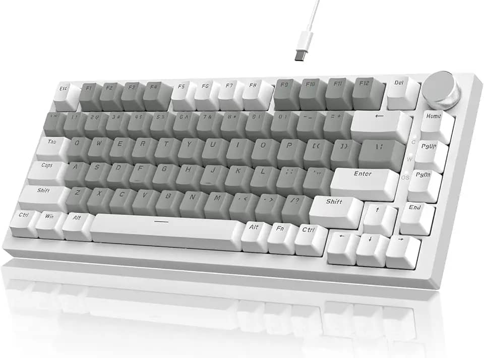 ATTACK SHARK x AJAZZ Teclado mecânico para jogos com fio, com vedação e controle de botão CNC, layout ANSI 75%, espuma de absorção de som 5, hot-swappable, retroiluminação branca (Branco e Cinza)