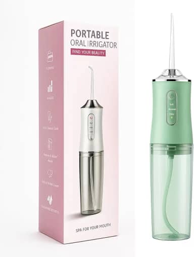 Irrigador Oral Portátil para Limpeza Profunda de Dentes e Gengivas, Jato de Água Supersônico, Elétrico, Recarregável USB (Verde)