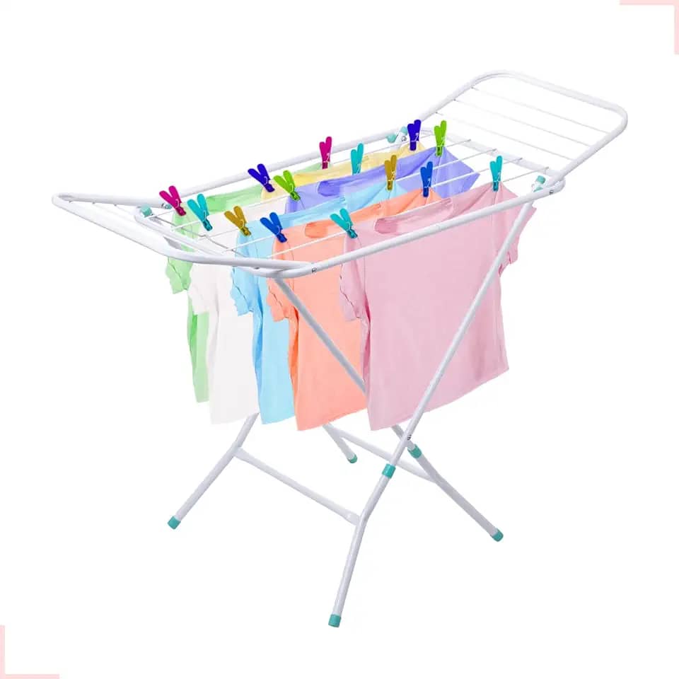 Varal Roupas De Chão Dobrável Com Abas Retrátil Reforçado (Branco)