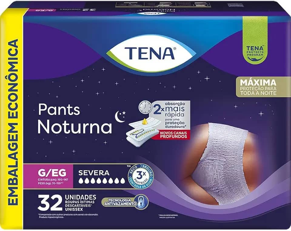 Tena Pants Noturna, Roupa Íntima para Incontinência Urinária, G/EG - Embalagem econômica, 32 unidades