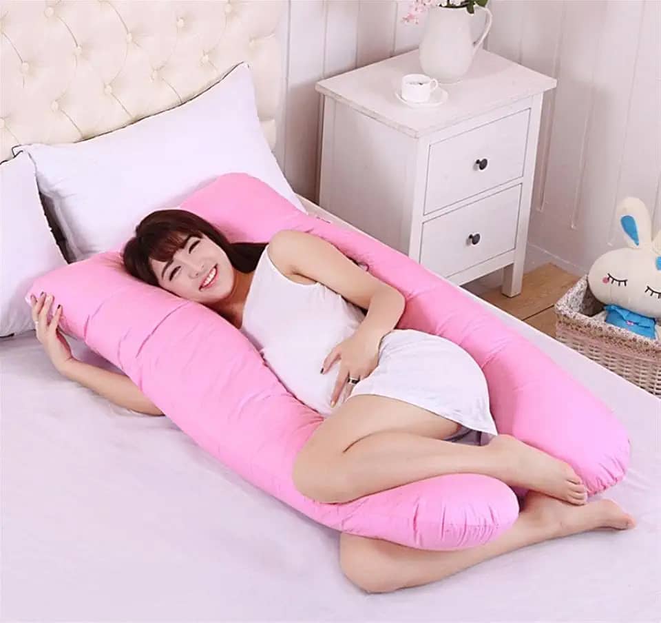 Almofada Travesseiro Gestante Corpo Formato U, Confortável (Rosa)