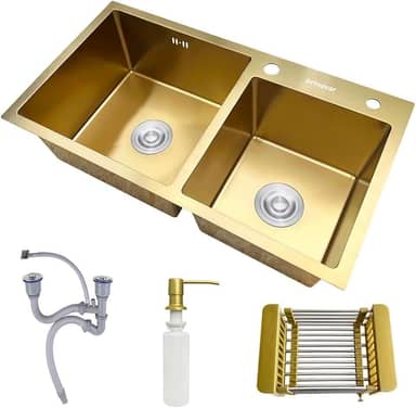 Cuba Pia Dupla Cozinha Gourmet Aço Inox Com Acessórios Diversas Cores - Brinovar (DOURADO)